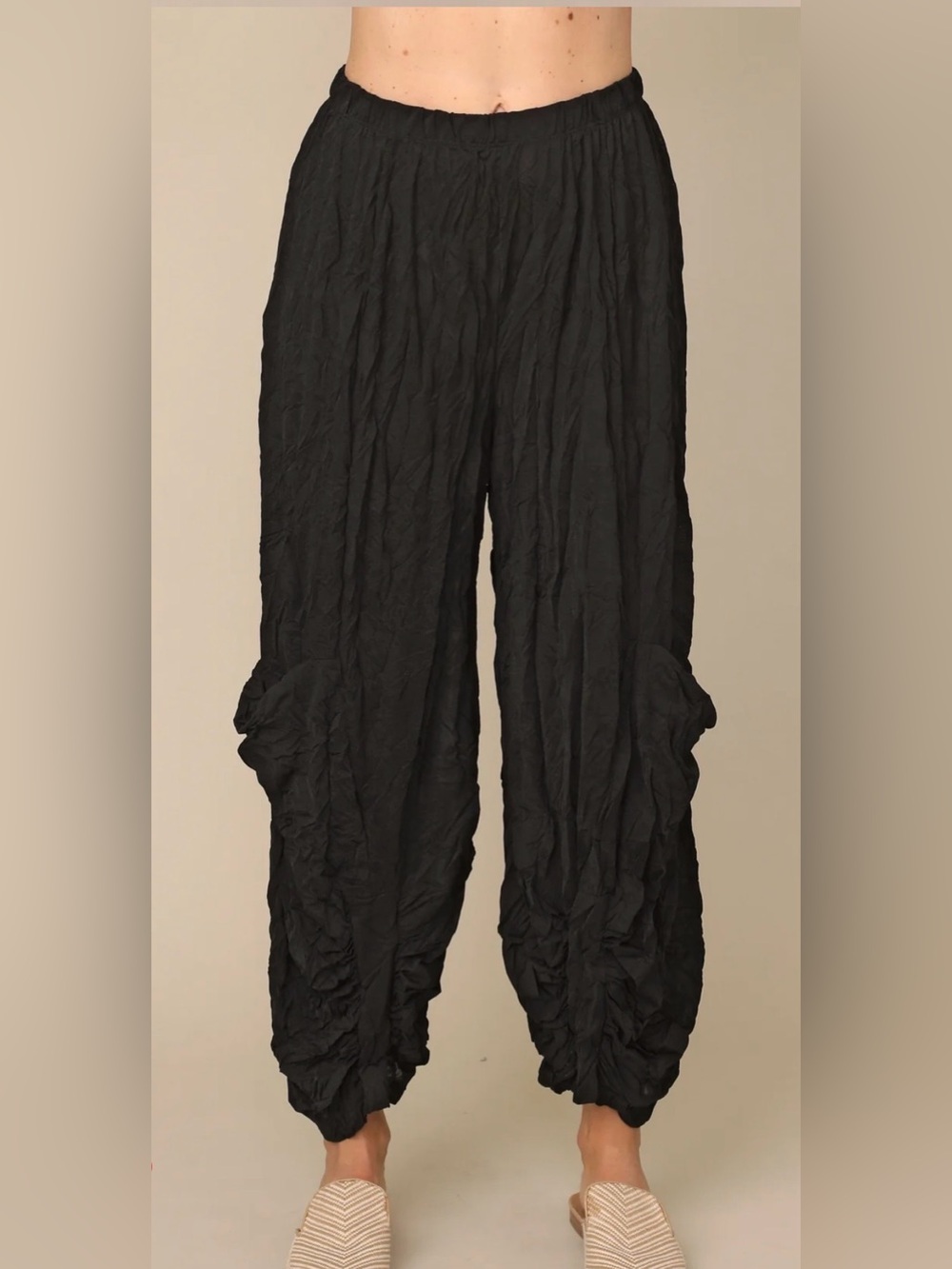 Women's Black Cropped Harem Pants - Lightweight